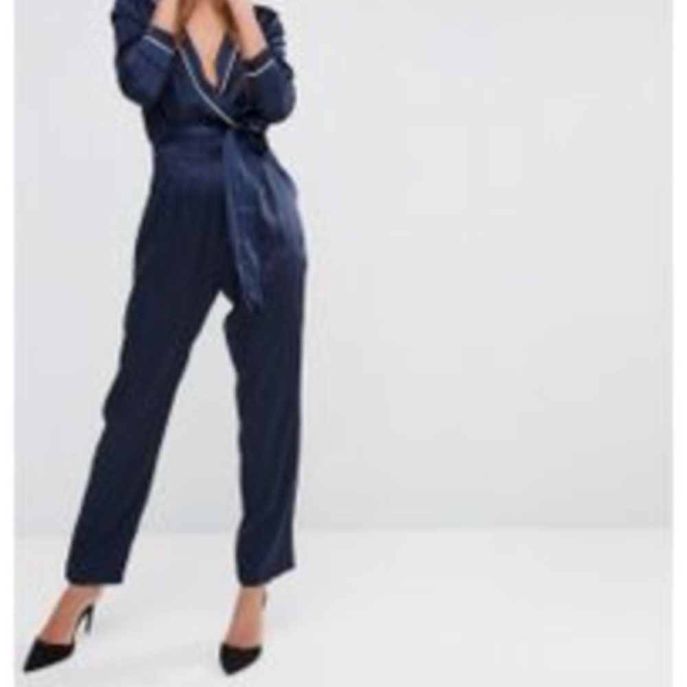 Navy blue satin jumpsuit size small